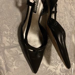 Bandolino Black Leather Slingback Womens Kit-ten Style Strappy Vintage Shoes 8
